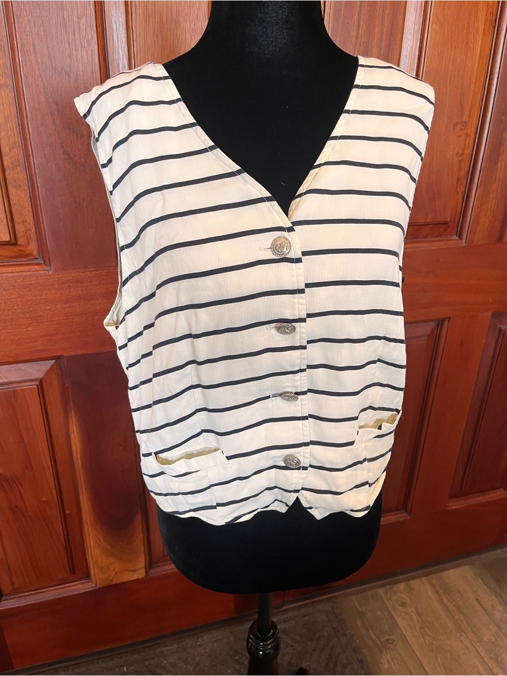 Gap Vintage Striped Waistcoat Vest Nautical Navy Buttons Large Hong Kong